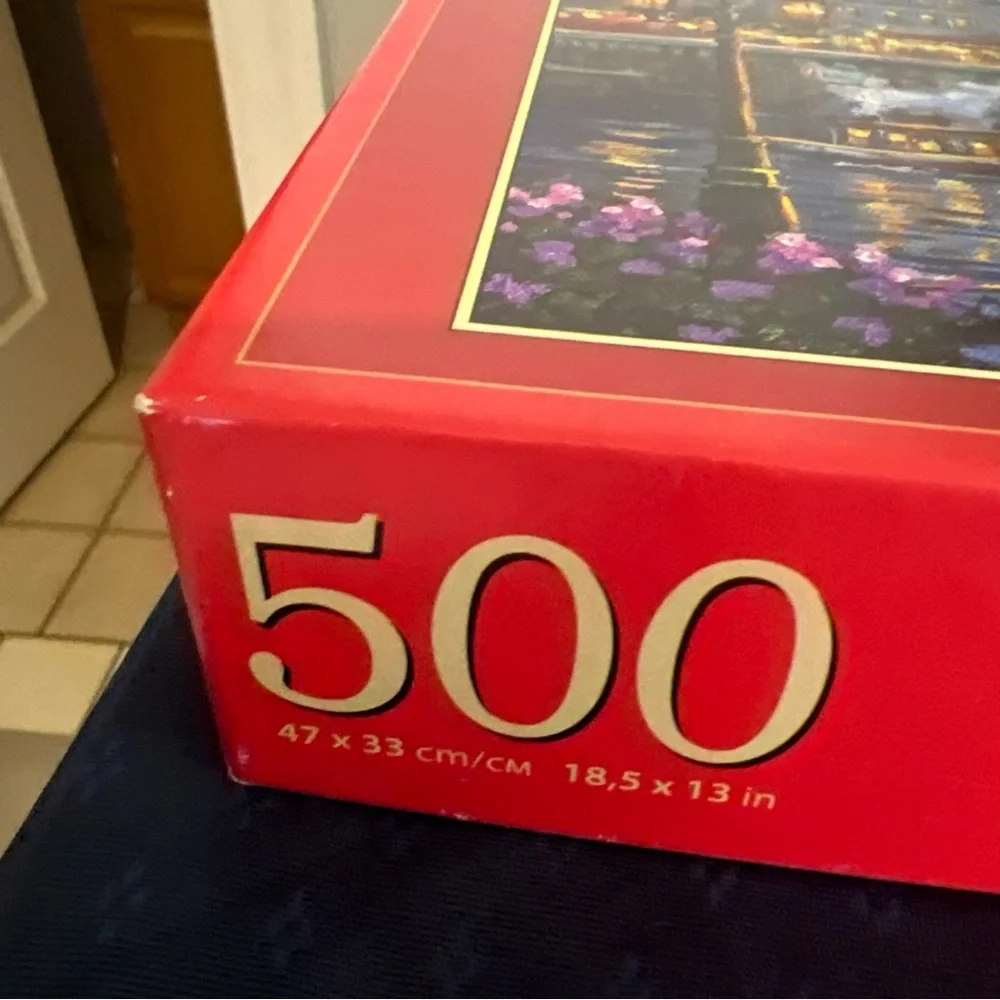 Tea Time in Paris HTF 500 pc Puzzle Stylized Eiffel Tower Bridge Boats Outside - Picture 8 of 10